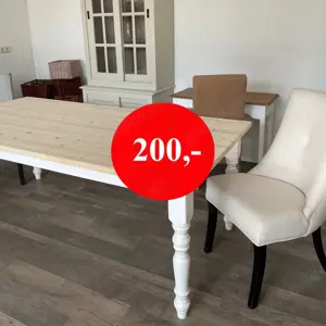 Fichtentisch Esstisch Küchentisch Landhaustisch B210 in Starnberg Untergestell weiss Platte unbehand