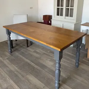 Grauer Fichtentisch Esstisch Küchentisch Landhaustisch B180 in Starnberg Platte Honigfarben 180x90cm Bild 3