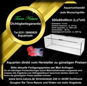 Großraumaquarium XXL Aquarium 300x80x80cm (LxBxH) 1920 Liter