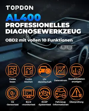 TOPDON AL400 OBD2 Diagnosegerät 10 OBD2 Modi One Touch I M Bereitschaftstaste Autos ab Baujahr 1996 Bild 2