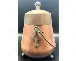 Kupfer- und Messingkessel mit Keramikknauf Antik Holland