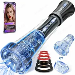 Elektrischer Sex Spielzeug für Männer 9 Feder Vibration & 5 Vakuum Saugen APP Penispumpe 2 Liner