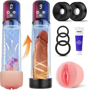 Penispumpe Vakuumpumpe für Penisvergrößerung 9 Saugstufen & 9 Trainingsmodi Masturbator 7-Stück-Set