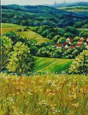 Ölgemälde auf Leinwand, 40*40 cm "Knüllwald-Rengshausen" Bild 4
