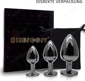 Analplug Buttplug 3 Stücke Set Metall Gunmetall Groß Medium Klein für Frauen Männer Paare