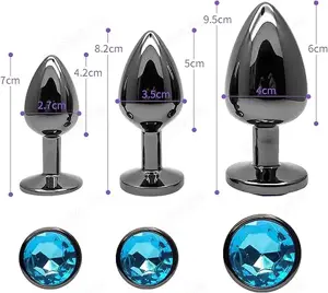 Analplug Buttplug 3 Stücke Set Metall Gunmetall Groß Medium Klein für Frauen Männer Paare Bild 2