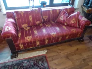 Couch Garnitur um 1900 neu bezogen  Couch + 2 Sessel   Löwentatzen Füße Couch 200x90x83 Sessel 90x75 Bild 4