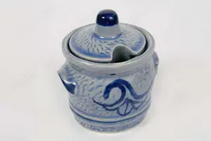 Keramiktöpfchen Schmalztopf Senf Marmelade Steingut blaugrau vintage 50 60er                        