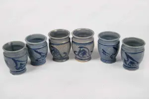 6 Apfelwein Frankfurter Becher Steinzeug Salzglasur vintage 60er                   