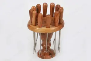 Cocktail-Party-Gabelset 12 teil. Holz m. Ständer 60er Jahre vintage                                 