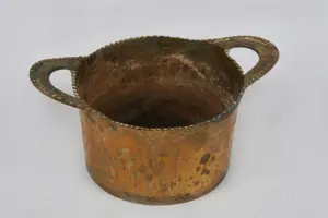 Alter Messingbehälter Henkeltopf Pflanztopf m. 2 Griffen Handarbeit   10 60er vintage               