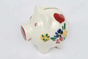 Sparschwein Spardose Handbemalt Keramik Schloß m. Schlüssel vintage 70er Sammler           