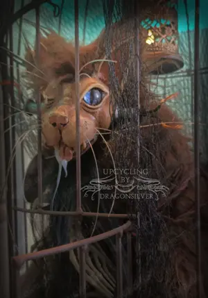 Frankensteins Frankenkitty Igor by Dragonsilver Katzenfigur Katzen Künstlerpuppe in Käfig Bild 4