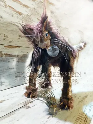 Frankensteins Frankenkitty Igor by Dragonsilver Katzenfigur Katzen Künstlerpuppe in Käfig Bild 10