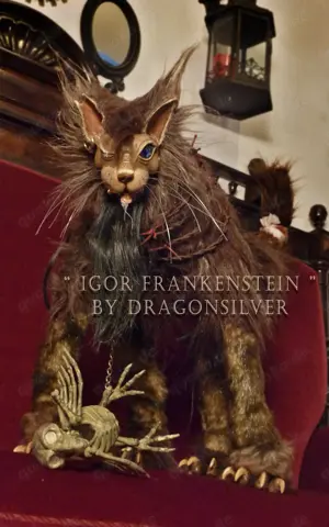 Frankensteins Frankenkitty Igor by Dragonsilver Katzenfigur Katzen Künstlerpuppe in Käfig Bild 9