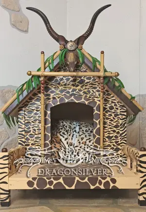 Hundehütte Katzenhütte Holz Unikat Urwald Dschungel Haustierhöhle - Mixed Media Safari Unikat