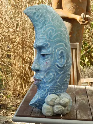 Skulptur  Mond  -  Holzmond - Plastik - Statue  Bild 2