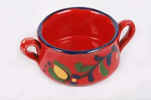 Suppentasse Suppen-terrine-schüssel-schale Keramik rot handbemalt Henkel 60er vintage               