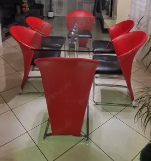 Designer Glastisch komplett mit 6 Stühlen 