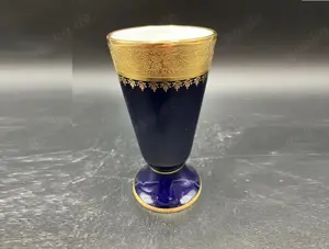 Limoges-Vase, echt Cobalt Ätzgold, Made in France, 14 cm