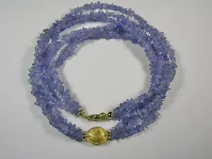 NEU: Collier - Kette 3-reihig mit Tansanit, 585 Gold-Karabiner