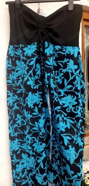 Süßes langes Bandeau Kleid Strandkleid Gr. 46-48 2XL schwarz-türkis