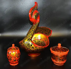 Phoenix Schale mit 2 Gefäßen mit Deckel - dekoratives Floralmuster