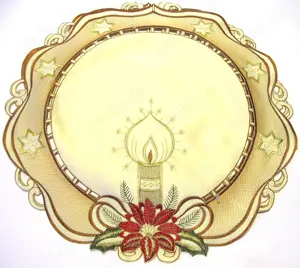 2 Stück: weihnachtliche Untersetzer   Deckchen - prächtige Stickerei - 37cm - Neu