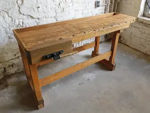 Hobelbank Beistelltisch Konsolen Küchen Tisch Waschtisch Massivholz Buche Patina shabby chic used 