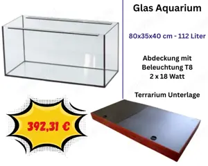NEU - 112 Liter Glas Aquarium   80x35x40 cm inklusive Abdeckung und Unterlage