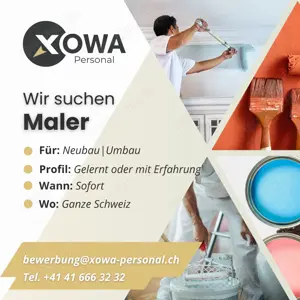 Maler für die Schweiz gesucht (Unterkunft organisiert) EUR 4'500 bis 5'300