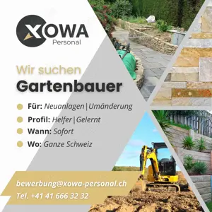Gartenbauer für die Schweiz gesucht (Unterkunft organisiert) EUR 4'100 bis 5'000