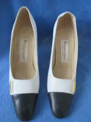  Marine Navy Sailor Maritim Echt Leder Pumps Schuhe Etienne Aigner Original Gr. 37  4 weiß blau