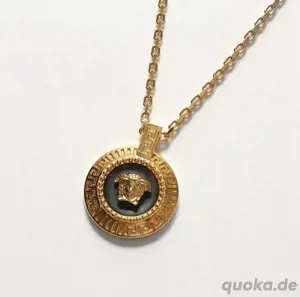 Versace Enamel Medusa Halskette Anhänger Greca Rund Neu