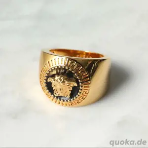 Versace Runder Enamel Medusa Ring Gold Schwarz Größe IT 17 Original Neu