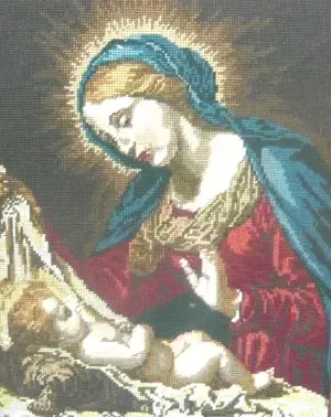 Alt großes feingesticktes Heiligenbild Maria u Jesus gerahmt TOP