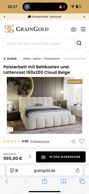 Polsterbett Beige 180x200