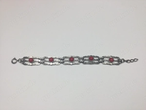 Damen Schmuck Vintage Armkette Versilbert mit roten Kugel 