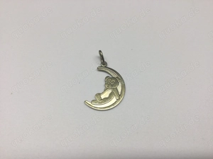 Gold Double Damen Schmuck Anhänger Bär auf Mondsichel Vergoldet 