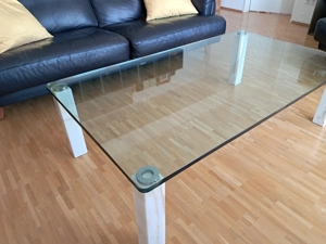 Designer Wohnzimmer Glastisch mit massiven Marmorfüssen