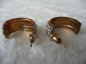 Vintage Ohrringe halbrunde Creolen Ohrschmuck glitzernd Strass Metall Ohr  Bild 5