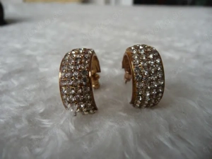 Vintage Ohrringe halbrunde Creolen Ohrschmuck glitzernd Strass Metall Ohr  Bild 2