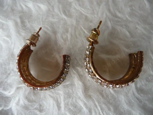 Vintage Ohrringe halbrunde Creolen Ohrschmuck glitzernd Strass Metall Ohr  Bild 3