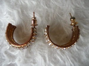Vintage Ohrringe halbrunde Creolen Ohrschmuck glitzernd Strass Metall Ohr  Bild 4