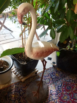 UNIKAT! Antike 125 cm große Flamingo Figur Skulptur Keramikkörper