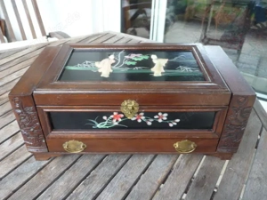 Antike Schatulle Holzkiste Schmuck Schatulle Truhe Box Holz China 44 cm