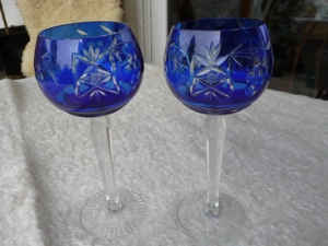 2 Hochwertige Kristallgläser  Kristall Überfang Weingläser Glas Rotwein blau