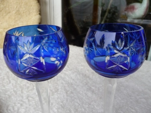 2 Hochwertige Kristall Überfang Weingläser Glas Rotwein blau