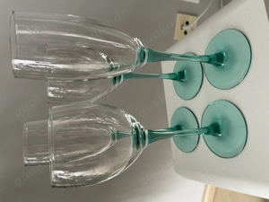 Vintage Luminarc Wein und Sekt Gläser Türkis