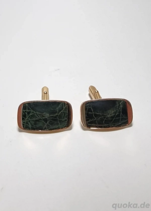 Manschettenknöpfe | vergoldet | Nachlass | Schmuck  | Kroko Leder Bild 2